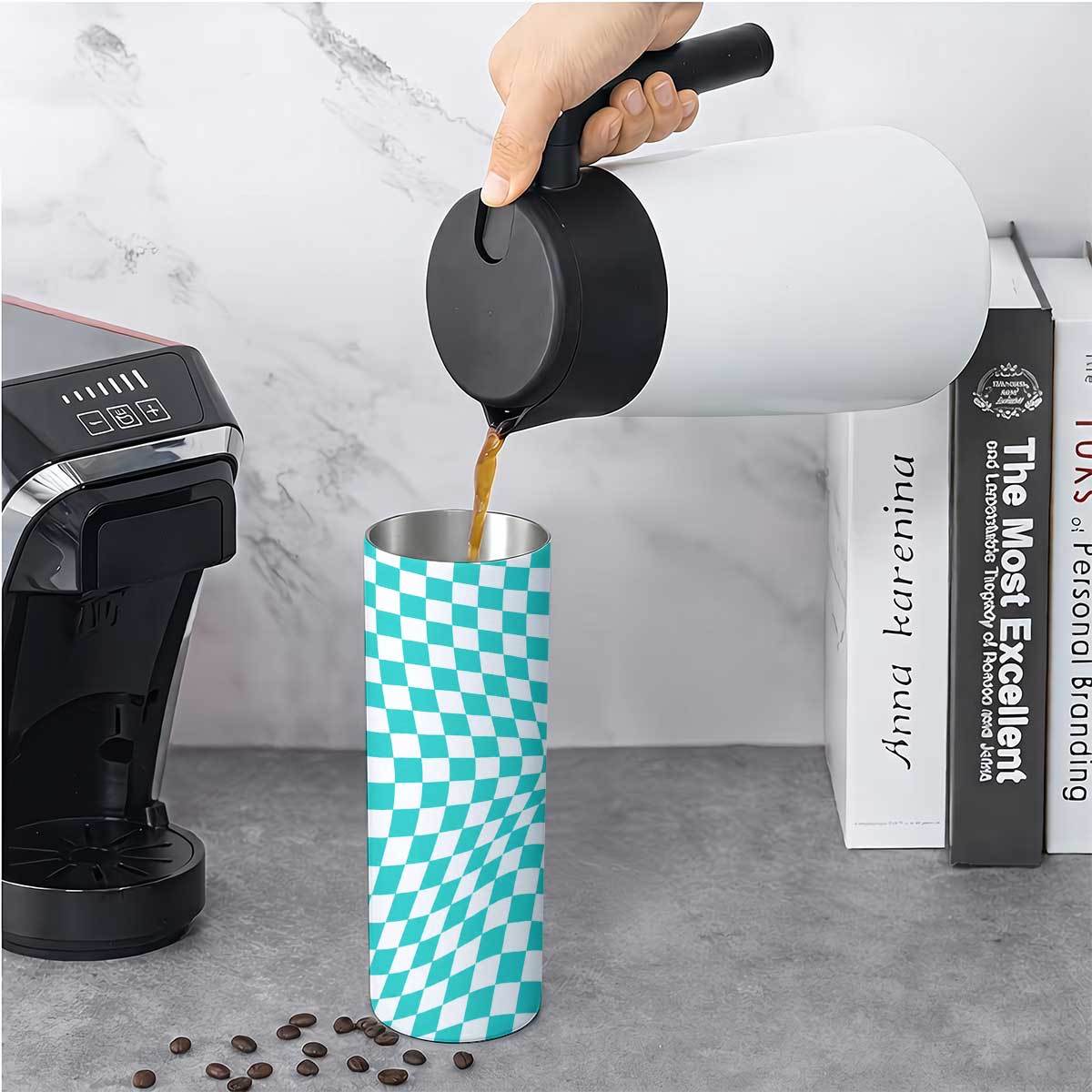 1pc 20oz Teal And White Checke - đánh giá và giá Tumbler 20Oz White