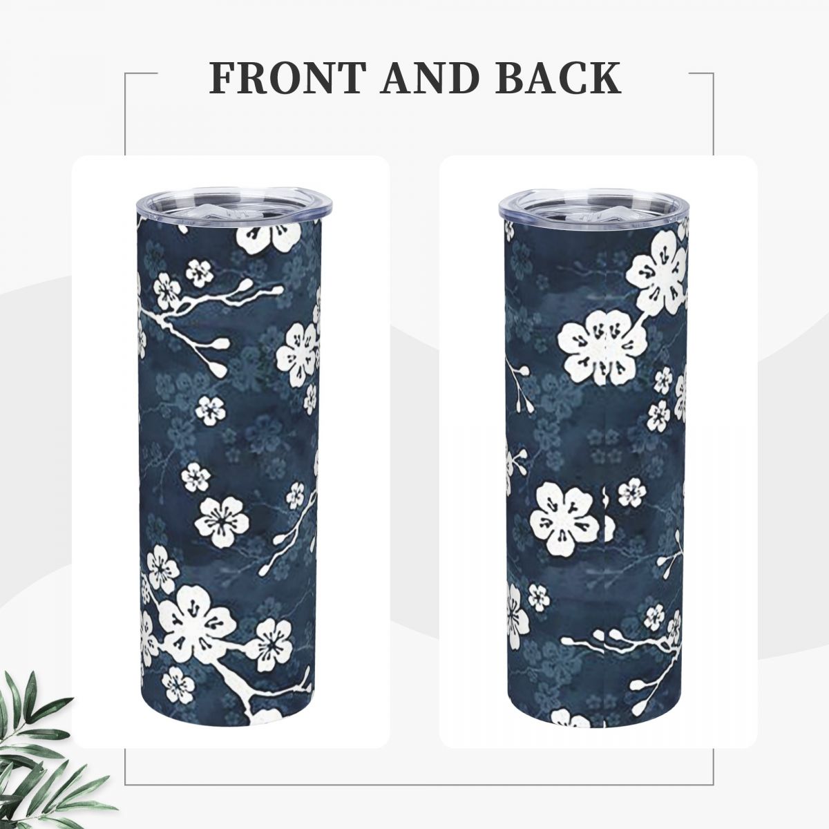 Navy And White Cherry Blossom  - đánh giá và giá Tumbler 20Oz White